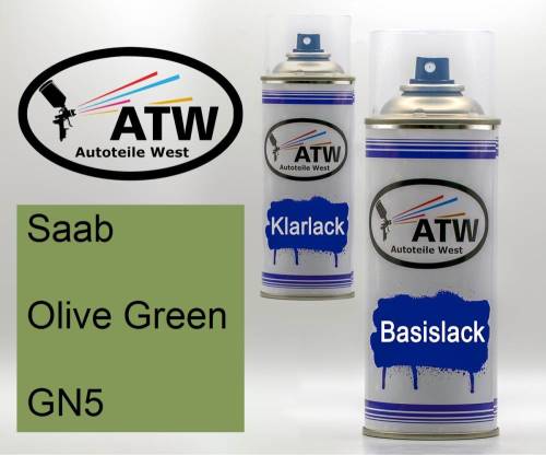 Saab, Olive Green, GN5: 400ml Sprühdose + 400ml Klarlack - Set, von ATW Autoteile West.